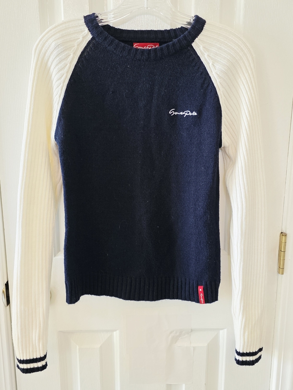 South Pole Navy and Cream Raglan Knit Sweater Large